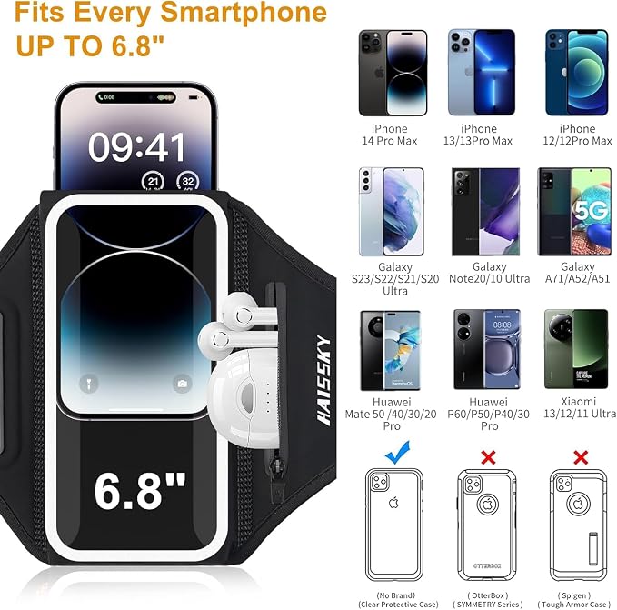Phone Armband Holder for Running,3D Design Cell Phone Armband with Zipper Pocket for Earbuds Car Keys,Water Resistant Sport Running Arm Band for iPhone 16 15 14 13 12 11 Pro Max Fit Up to 6.9''