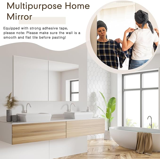 Queekay 6 Pcs Home Gym Mirrors 24'' x 24'' Acrylic Wall Mirror Tiles Sheets 2mm Thick Self Adhesive Frameless Wall Mounted Decor for Workout Bedroom Ceiling