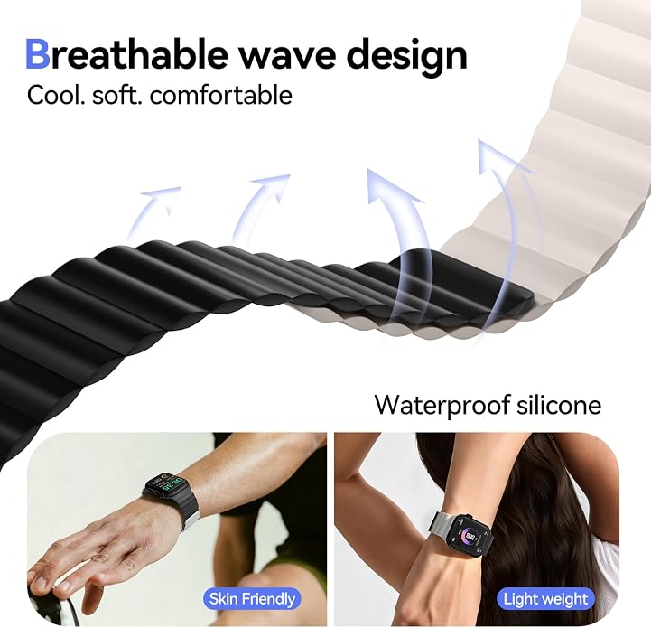 X-it Magnetic Watch Band for Apple Watch Ultra 49mm, 46mm/45mm/44mm, Silicone Sport Strap with Strong Magnet for Men and Women, Compatible with Apple Watch Series 11/10/9/8/7/6/5/4/3/2/1 and SE