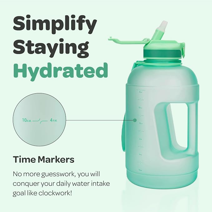 Hydracy Motivational Water Bottle with Time Marker and Straw Lid 78 oz | Leakproof,BPA Free,No Sweat Neoprene Sleeve,Carry Strap,Daily Intake Tracking for Fitness & Outdoors