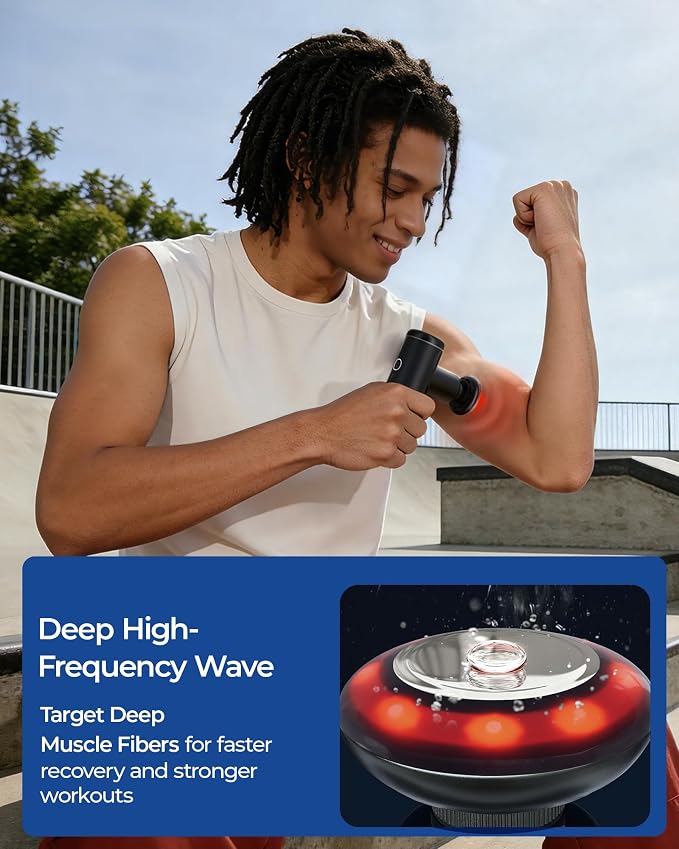 Mini Massage Gun Deep Tissue with Heat& Red Light, Model MG101 | Visual Pressure Display & AI Mode, Pocket-Size Muscle Massager for Back Pain Relief, Portable for Travel, Gift for Men Women