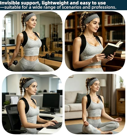 Posture Corrector for Women and Men, Adjustable Upper Back Brace, Breathable Back Support Straightener, Providing Pain Relief from Lumbar, Neck, Shoulder, and Clavicle.