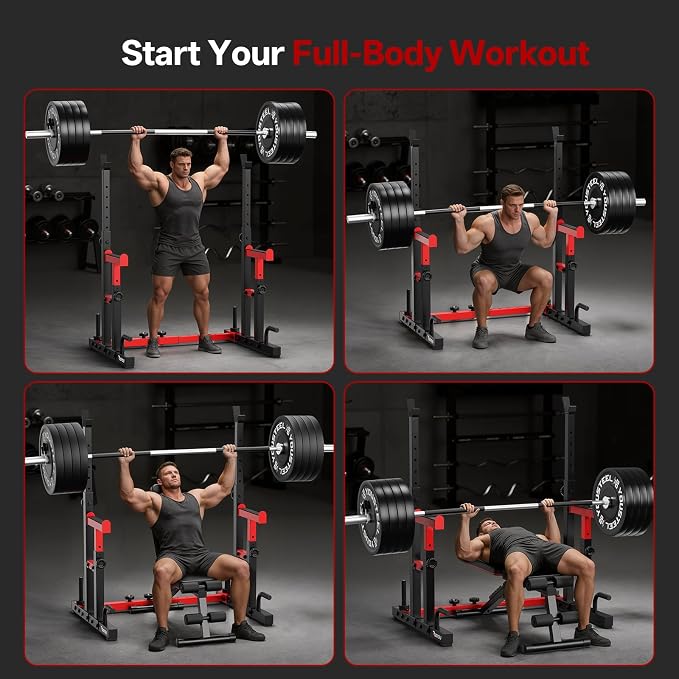 PASYOU Adjustable Squat Power Rack for Home Gym | Adjustable Free Weight Racks, Dual Steel Frame, Push-up Handles, with Dumbbell Storage, Heavy Strength Training for Home Gym