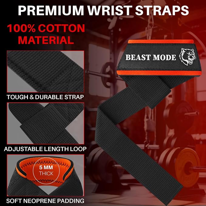 TECEUM Neoprene Padded Cotton Lifting Straps for Weightlifting, 1 Pair