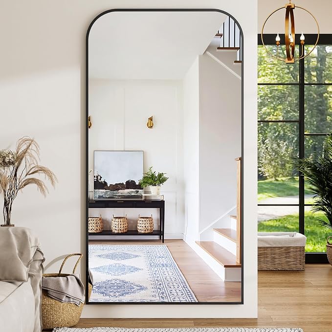 Oversized Full Length Mirror 86"x40" Arched Floor Standing Mirror | Large Full Body Mirrors with Stand - with Aluminum Frame for Bedroom Living Room, Black