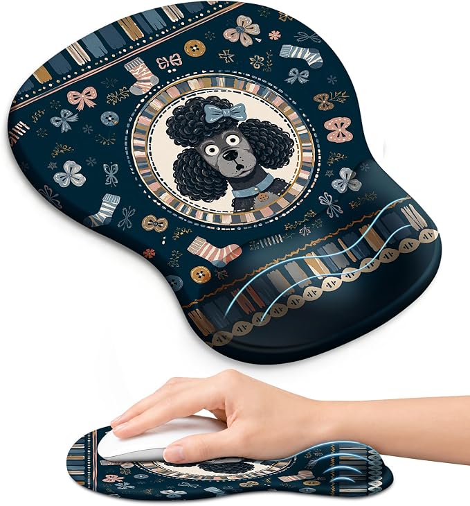 Ergonomic Mouse Pad with Wrist Rest, Gel Wrist Support, Poodle | 10.2 x 7.6 in Mouse Pad with Smooth Fabric Surface and Non-Slip Rubber Base for Office, Home, Study, and Gaming