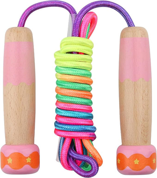 Jump Rope for Kids, Lorvain Adjustable Skipping Rope | Kids Jump Ropes with Wooden Handle for Girls Boys, Weighted Jumping Ropes for Fitness Workout Exercise Outdoor Fun Activity
