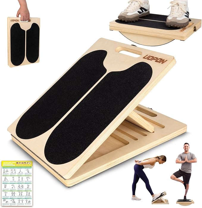 Slant Board Calf Stretching, 300 LBS Capacity Portable Wooden Incline Board | Training Poster, 5 Adjustable Angles, Non-Slip Calf Mobility Board for Legs, Ankles, Knees, Heels, Physical Therapy & Squats