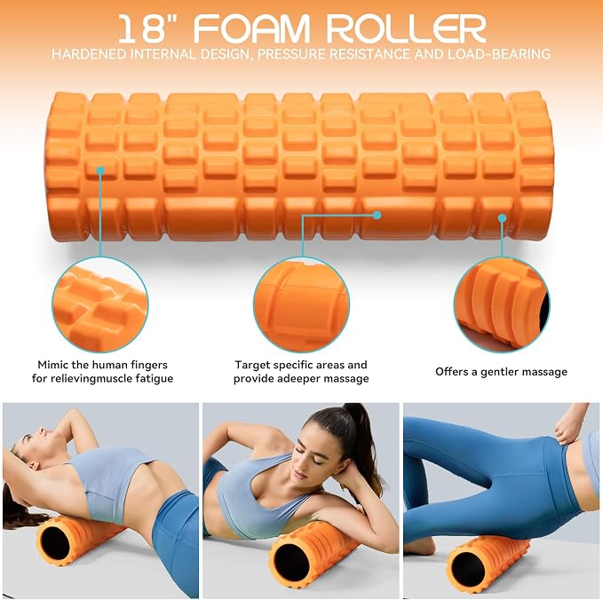 Krightlink 18" Foam Roller High Density Foam Roller for Deep Tissue Massage | Trigger Point Fitness Exercise Massage Roller Self-Myofascial Back Roller Release for Whole Body (Orange)