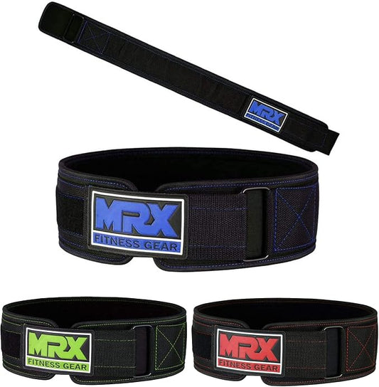 MRX Weight Lifting Belt - 4 Inches Wide 8mm Thick Padded Back Support with Flexible Ultralight Foam Powerlifting Belts Heavy Duty Deadlifts Workout Squats Exercise & Lifting Belt for Men & Women