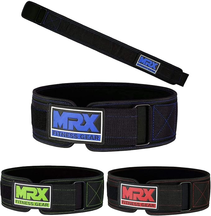 MRX Weight Lifting Belt - 4 Inches Wide 8mm Thick Padded Back Support with Flexible Ultralight Foam Powerlifting Belts Heavy Duty Deadlifts Workout Squats Exercise & Lifting Belt for Men & Women