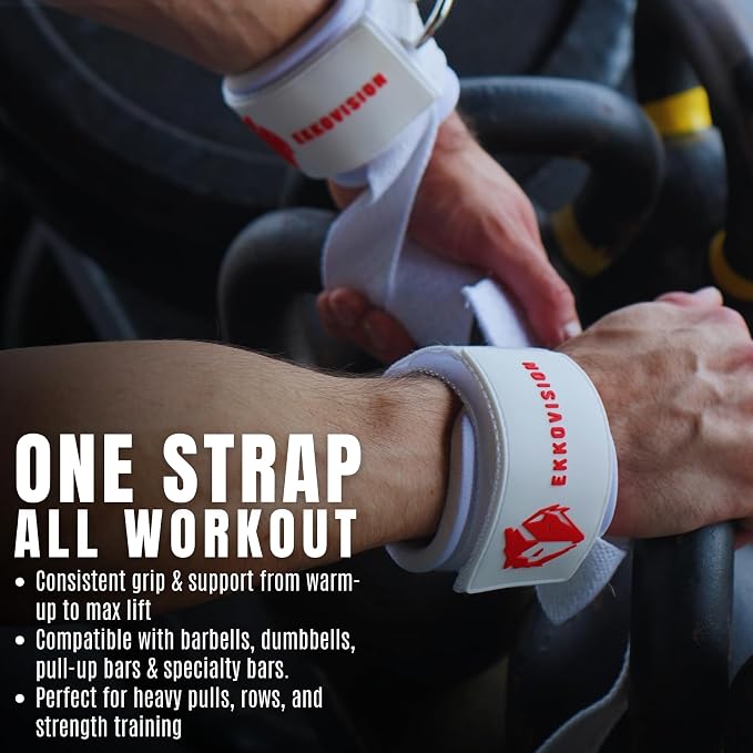 Ekkovision EKKO Weight Lifting Straps With Cuffed D Ring, Wrist Support for Men, Heavy Duty Thick Comfortable Lifting Straps, Secure Fit, Enhanced Grip, Straps for Weightlifting & Gym Training