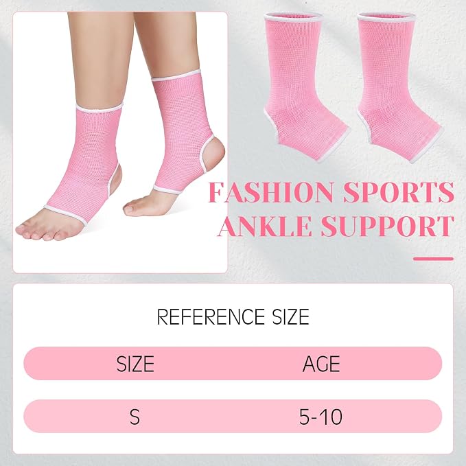 Haysandy 4 Pieces/ 2 Pair Kids Ankle Support Brace Elastic Kids Compression Socks Knitted Ankle Sleeve for Jogging Running Fitness (Pink,5-10 Years)