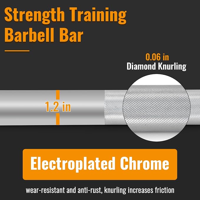 PayLessHere | 7ft Olympic Barbell | 700LB Capacity | Chrome Steel Bar | with Knurled Grip, Rotating Sleeves, 2 Clamps | Anti-Rust Finish | For Gyms, Home Gyms, Weightlifting & Powerlifting