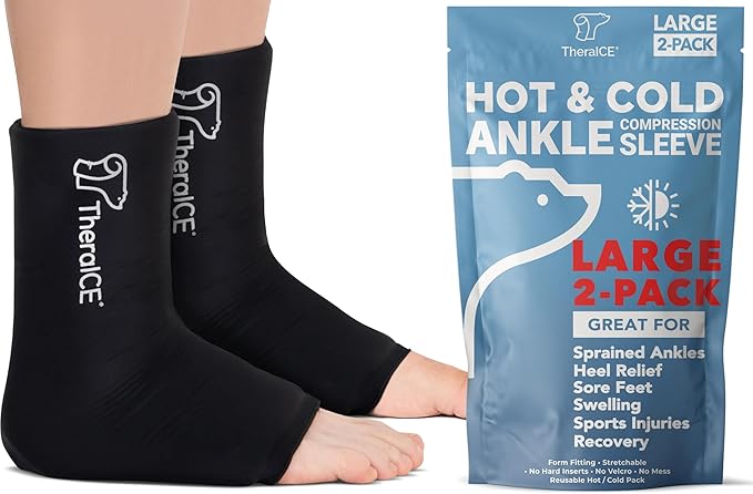 TheraICE Ankle Ice Pack Wrap for Swelling, Sprained Ankle Support & Pain | Foot & Heel Ice Wrap, Compression Sleeve for Achilles Tendonitis, Plantar Fasciitis, Cold Therapy Support for Women & Men