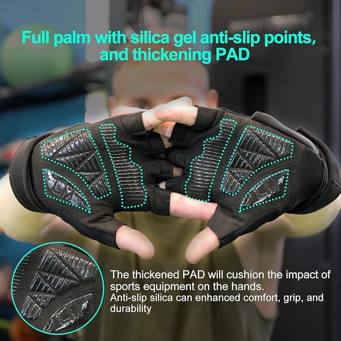 Workout Gloves for Men - Gym Weight Lifting Padded Gloves with Wrist Wrap Support, Full Palm Protection & Silicone Grip Gym Gloves, Exercise, Cross Training, Fitness, Pull-up