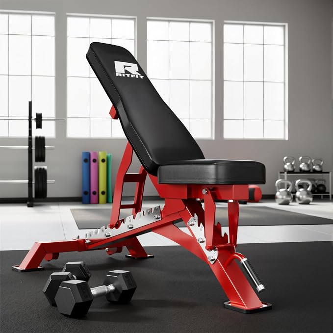 RITFIT Adjustable Weight Bench, Incline Decline Flat, 1300LB Capacity | Full Body Workout Bench for Home Gym Strength Training, 10 Backrest Positions, 3 Seat Angles, Heavy Duty Steel Frame