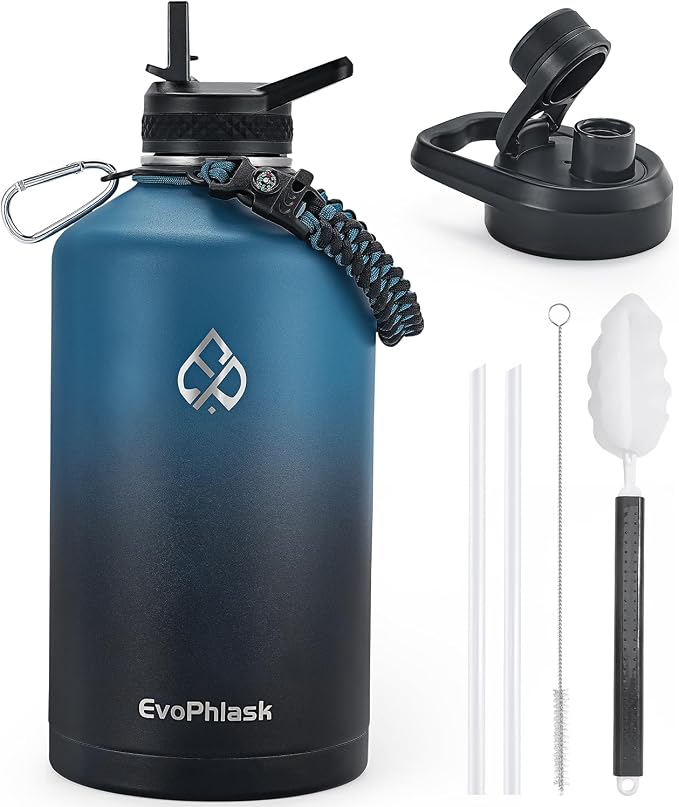 1 Gallon Water Bottle Insulated(Cold for 48Hrs), Indigo Black | Stainless Steel, BPA Free, Leak Proof, 128 oz Gallon Water Jug for Sport, Hiking, Camping