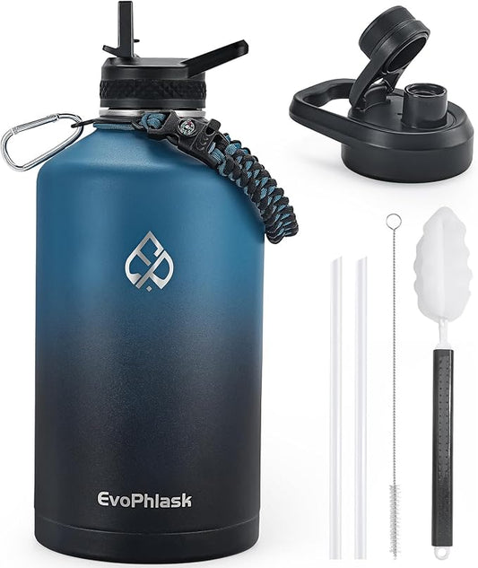 1 Gallon Water Bottle Insulated(Cold for 48Hrs), Indigo Black | Stainless Steel, BPA Free, Leak Proof, 128 oz Gallon Water Jug for Sport, Hiking, Camping