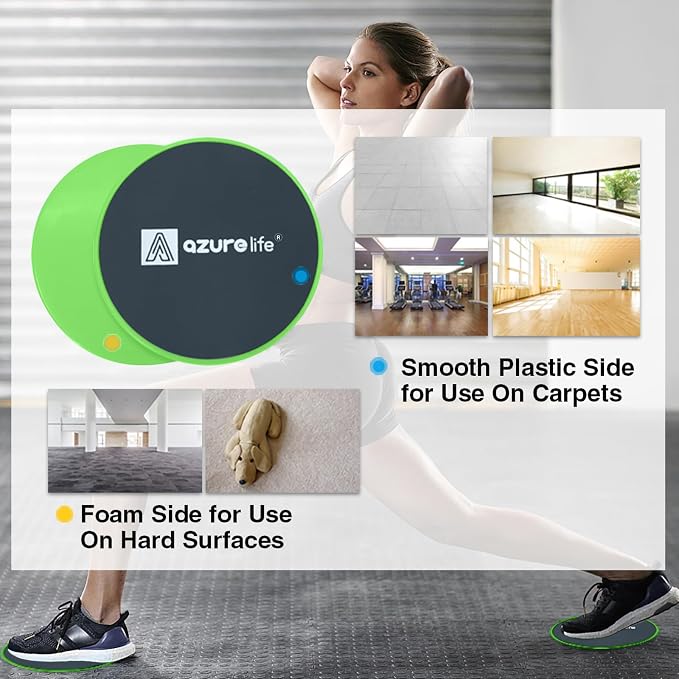 A AZURELIFE Exercise Core Sliders, Dual Sided Exercise Gliding Discs Use on Carpet or Hardwood Floors, Light and Portable, Perfect for Abdominal&Core Workouts