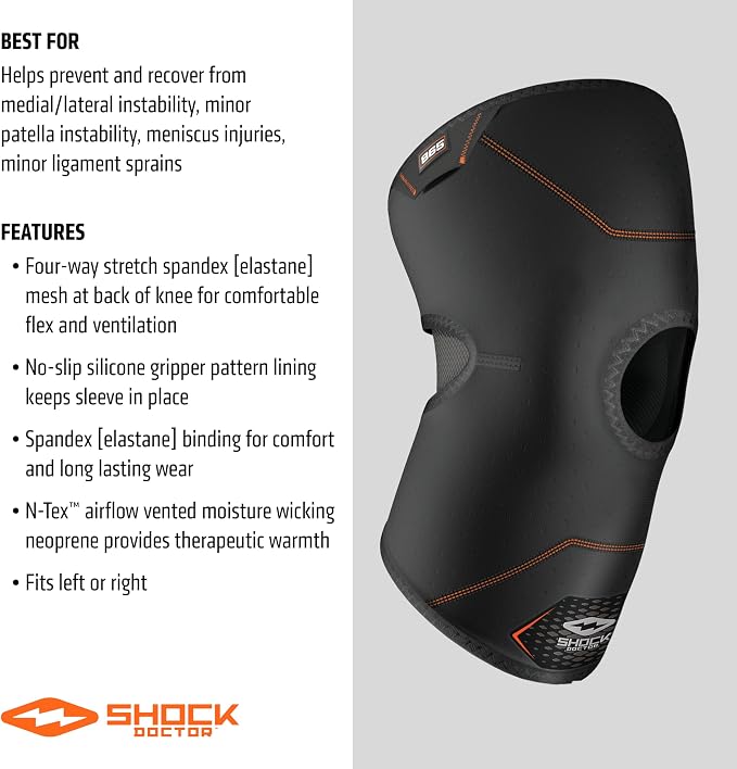 Shock Doctor Knee Brace Compression Sleeve Support (1 Unit). Helps Pain / Healing from Arthritis, Bursitis, Tendonitis, Meniscus Tear, Patella Alignment and more. For Basketball, Football, Running and most Sports. Increases Blood Flow. Knee Wrap for Me...