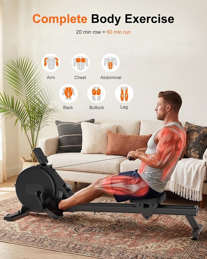 Superun Upgraded Rowing Machines for Home, Magnetic Rowing Machine with 32 Levels, Rower Machine of Quiet Resistance & 300LBS Weight Capacity, Row Machine with LED Monitor, App Supported