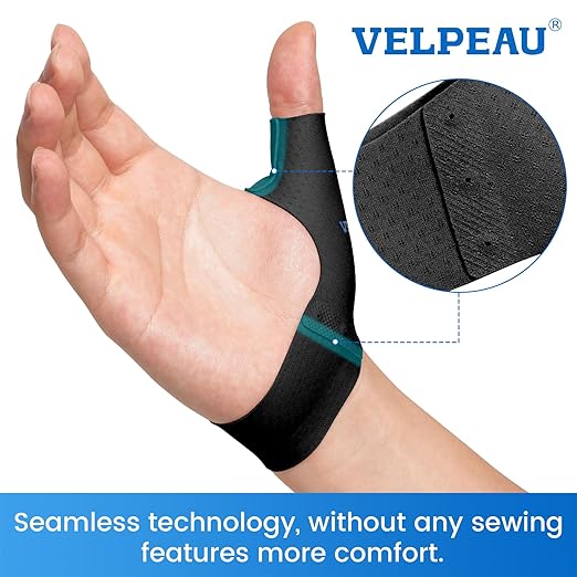 VELPEAU Elastic Thumb Wrist Support Brace (Pack of 2), Splashproof Compression Sleeve for Arthritis Pain, Tendonitis, Sprains, Sports, Splint Liner, Fits Left & Right Hands (Short Version - Black, Medium)