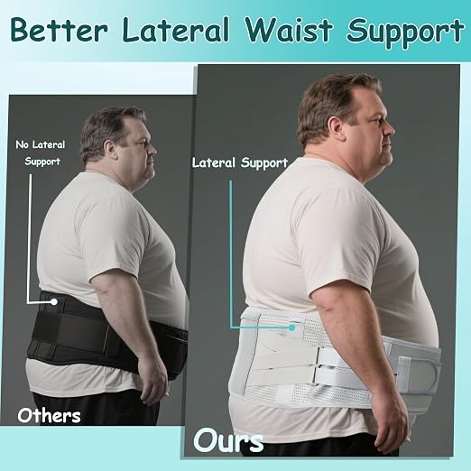 King Mills Plus Size Back Brace for Lower Back Pain, Belly: 44"-52" | Breathable Obese Belly Support, For Sciatica, Scoliosis, Two Sets of Support Bars, Lightweight