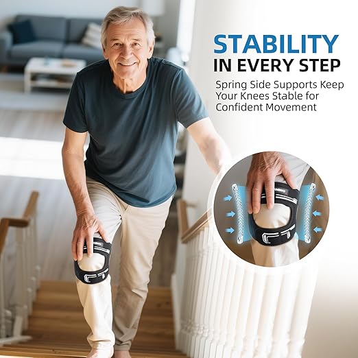CAMBIVO Patella Tendon Support Knee Brace for Women & Men, Adjustable Knee Strap with Gel Pad & Side Stabilizers, Breathable Lightweight Knee Support for Running, Training & Daily Use (Black, L/XL)
