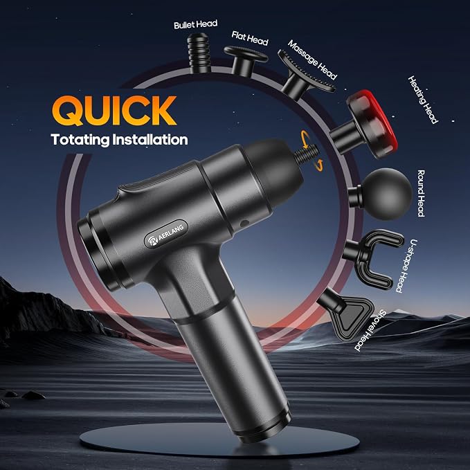 AERLANG Massage Gun with Heat Deep Tissue Back Massager Neck Massager for Pain Relief,Muscle Percussion Massage Gun, Birthday Gifts for Men Women Dad him Handheld Message Gun with 7Heads&Silent
