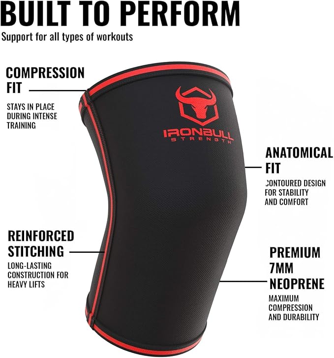 Elbow Sleeves 5mm (1 Pair) - High Performance Elbow Sleeve Support for Weightlifting, Weight Training & Powerlifting - Best Compression Straps - for Men and Women (X-Large, Black/Red)