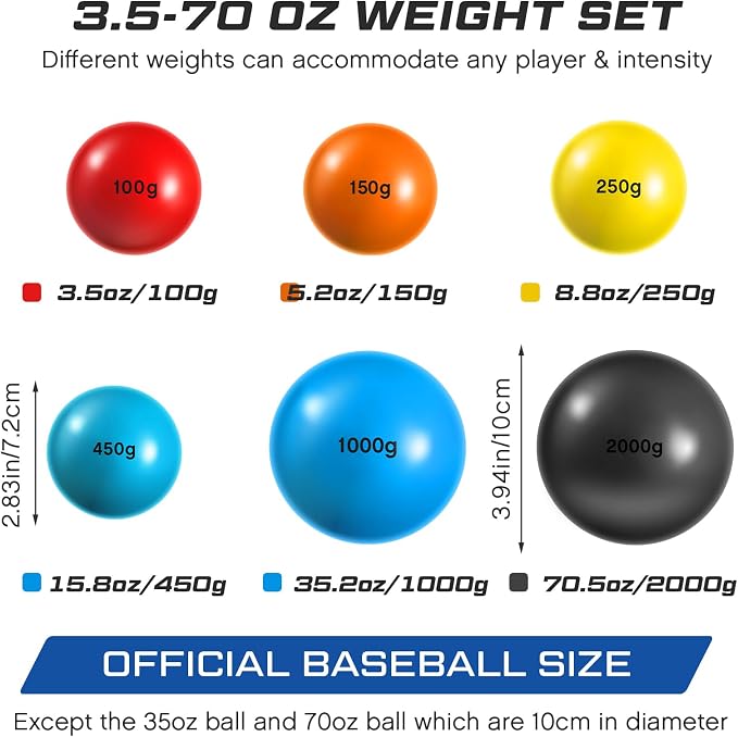 Hungdao 6 Pcs Weighted Plyo Training Balls Variable Plyo Weighted Balls Practice Weighted Baseball Weighted Ball Set for Throwing Pitching Power Improving Accessories, 6 Colors