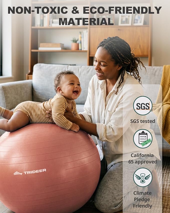 Trideer Yoga Ball for Exercise, Pilates, Core & Balance Training, Stability Ball for Pregnancy & Birthing Prep, Physical Therapy, Daily Stretching, Office Chair for Active Sitting, Quick Pump Included