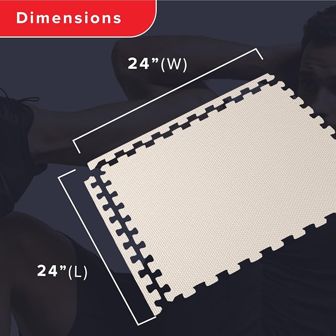 We Sell Mats 1/2" Thick Multipurpose EVA Foam Exercise Floor Mat, Interlocking Tiles, Anti-Fatigue for Home or Gym, 24 in x 24 in, 12 Tiles, Cream