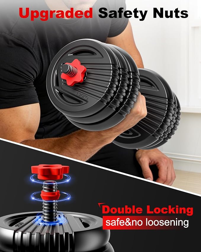 Adjustable Dumbbell set,20/30/45/70/90lbs Free Weight Set | 5 in1 Dumbbell Set with Connector,Used as Barbell,Kettlebells,Push up Stand,Fitness Exercises for Home Gym Suitable Men/Women