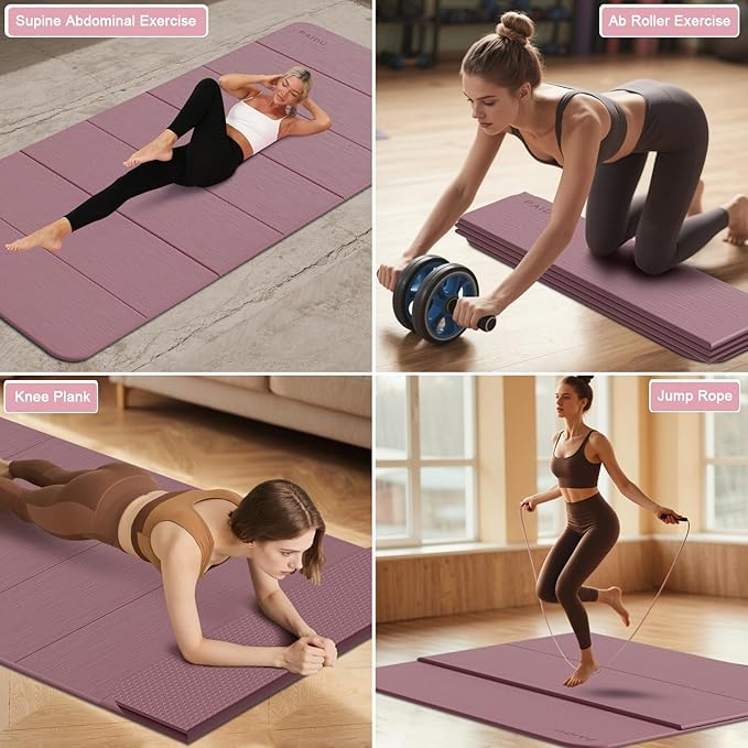 PAIDU Foldable Yoga Mat (10MM) 75‘’x40‘“ Quick Fold，Easy Storage | TPE Non-Slip Design, Ea Extra Long/Wide for Indoor Yoga, Pilates and Outdoor Travel Workouts