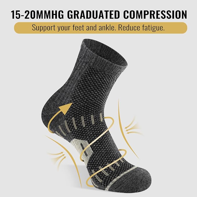 6 Pairs Copper Ankle Compression Socks for Men and Women | Copper Graduated Compression Socks with Terry Cushioning and Arch Support, Breathable Mesh Design, Machine Washable