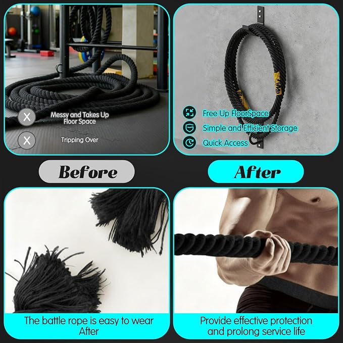 Battle Rope Wall Mount Kit with Anchor Strap Heavy Duty Steel Battle Rope Wall Mount Kit with Anchor & Storage Hook and Reinforced Nylon Strap, Easy and Fast Setup