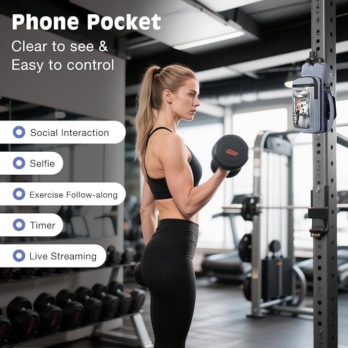 MoKo Magnetic Gym Bag, Magnetic Water Bottle Holder with Clear Phone Pouch | Built-in 5 Magnets Fitness Bag for Men and Women Compatible with Most Water Bottles, Gym Accessories Gifts, Blue