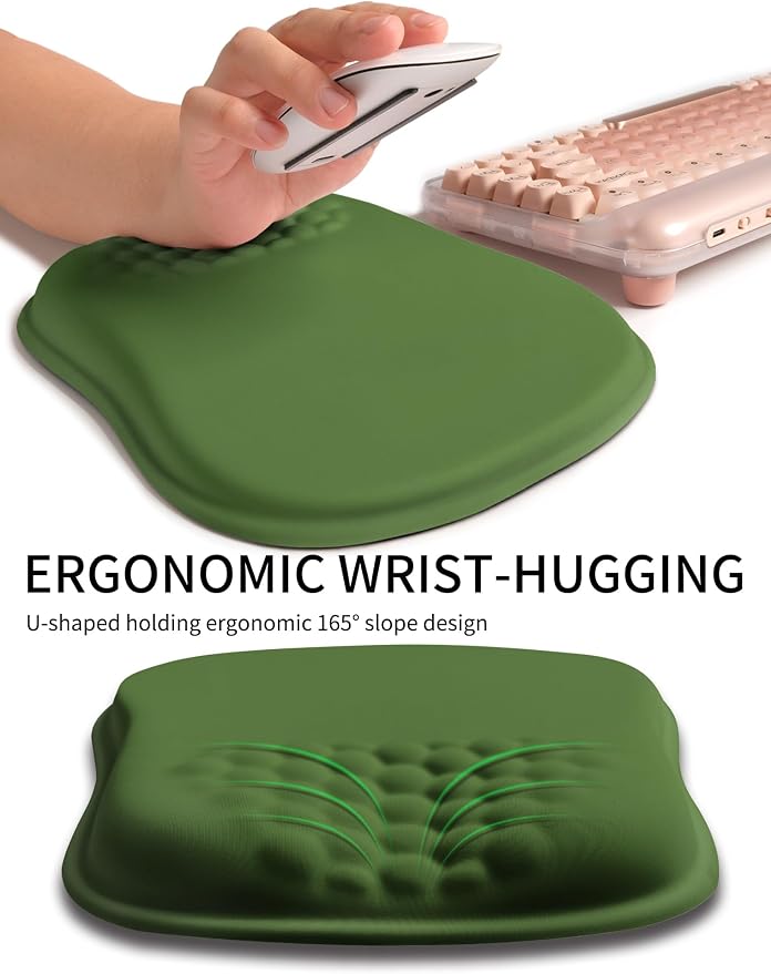 Hokafenle Ergonomic Wrist-Hugging Mouse Pad Wrist Support, U-Shaped Holding Wrist Rest Mousepad for Carpal Tunnel Pain Relief with Cushioned Memory Foam Slope Massage Bulge (10.2x8.3 in,Dill Green)