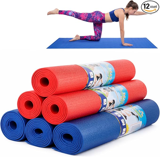 Amylove 12 Pieces Yoga Mats Bulk 68x24x0.12 Inch Exercise Non Slip Fitness Workout Mats for Women Men Home Workout Gym Yoga
