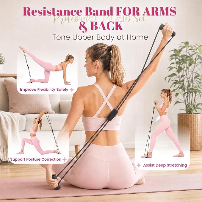 Pilates Kit for Women, At Home Equipment Set with Pilates Ring, 2 Yoga Blocks, Mini Exercise Ball, Resistance Bands, Sliding Discs, Stretch Strap for Full Body Workout