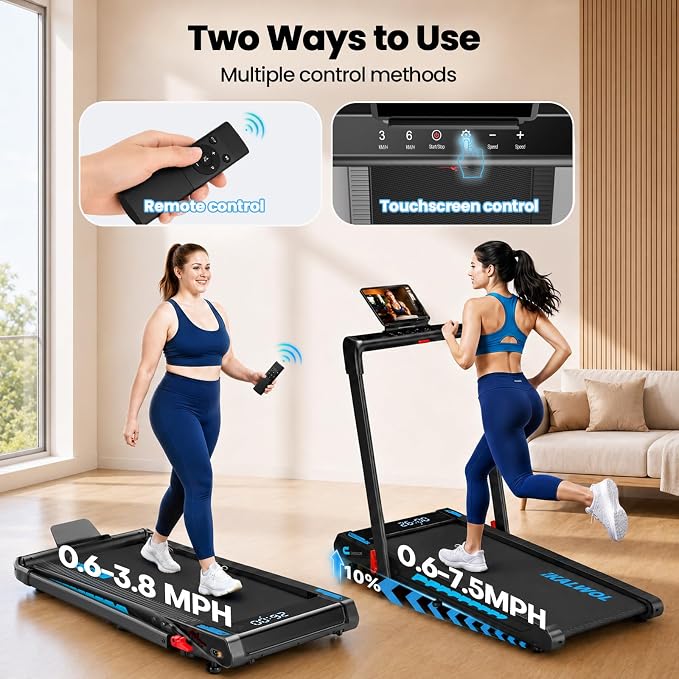 Treadmill with Speaker, 6-in-1 7.5MPH Foldable Treadmill for Home with App Compatible, Walking Pad with 10% Incline, LED Display, 3.0HP Brushless Drive, 350 LB Weight Capacity, 12 HIIT Programs