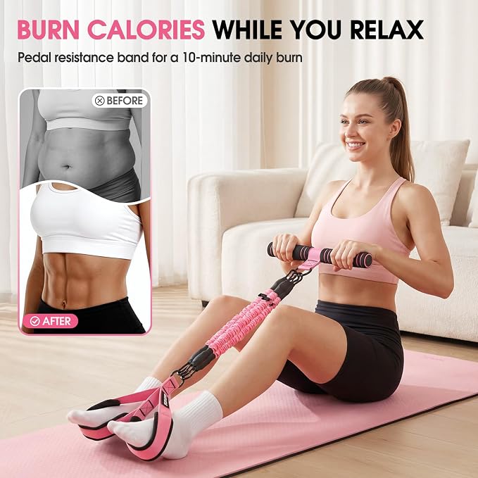 Upgraded Multifunction Pedal Resistance Band with Handle, Adjustable Foot Pedal Resistance Bands for Core, Arm, Legs, Body Strength, Portable Home Gym Workout Equipment for Men & Women