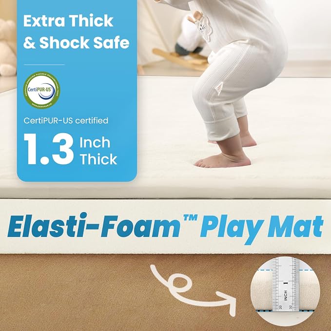 1.3" Thick Baby Play Mat for Floor,79x118 Large Memory Foam Tummy Time Mat | Coral Velvet Nursery Rug,Soft Support&Plush Feel Nursery Kids Rug,Non Slip for Toddler,Infants,Kids Playroom,Yoga,Crawling