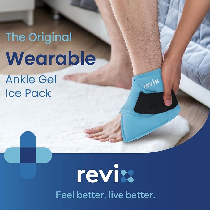 REVIX Ankle Ice Pack Wrap, Reusable Gel Cold Compression, 2 Packs | Foot Ice Wrap for Plantar Fasciitis, Achilles Tendonitis, Sprained Ankle and Swelling, Hands-Free for Daily Recovery