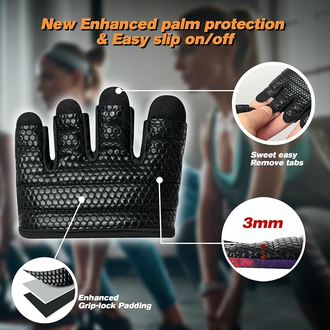 Minimal Workout Gloves for Women Men, Micro Fingerless Gym Gloves Grip Pads | Work Out Gloves for Kettlebells, Weight Lifting, Exercise, Pull Up, ,Cross Training, Silicone Grip Lifting Half Finger Gloves