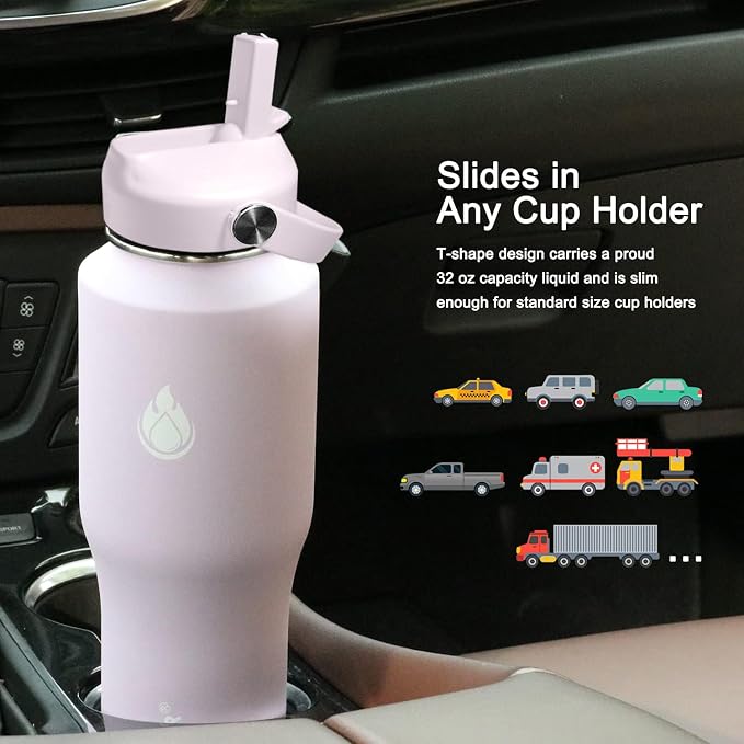 SENDESTAR 32oz Water Bottle Wide Mouth Stainless Steel Vacuum Insulated Double Wall with 2 Straw Lids Fit in Any Car Cup Holder