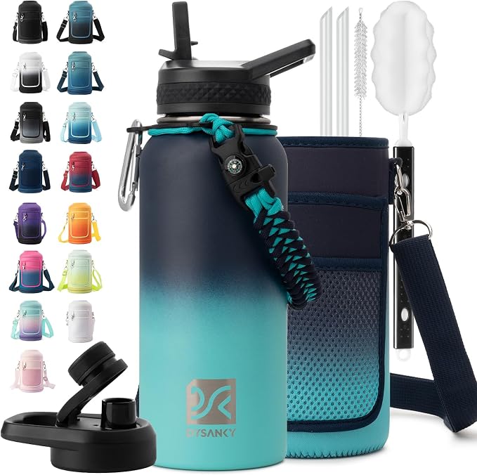 DYSANKY Insulated Water Bottle | Thickened Stainless Steel Vacuum Metal | Portable Sports Water Jug for Gym and Hiking with Straw, Carrier Bag, Handle Strap | BPA-Free 32 oz