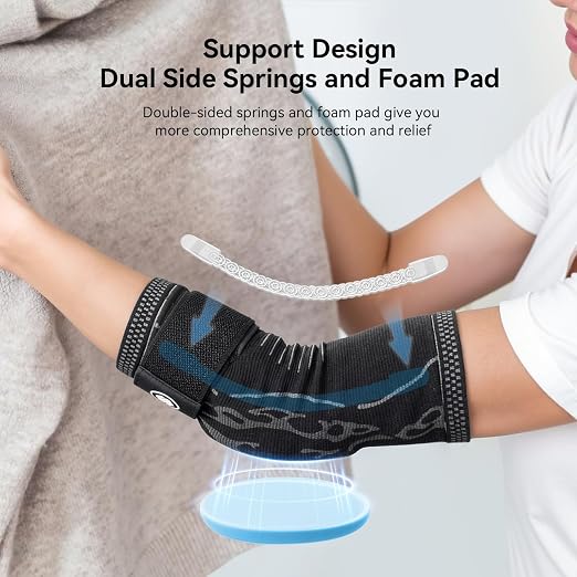 Elbow Compression Sleeve for Tendonitis, Bursitis Elbow Pad Brace | Elbow Brace with Side Springs & Foam Padding for Olecranon Joint Pain, Arthritis, Bursa Protection, Men & Women(Small)